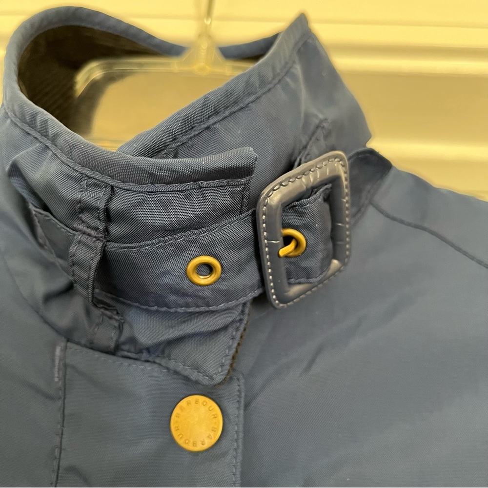 Barbour Waterproof Metallic Amelia Coat Blue Size 4 US 8 UK - Picture 4 of 9